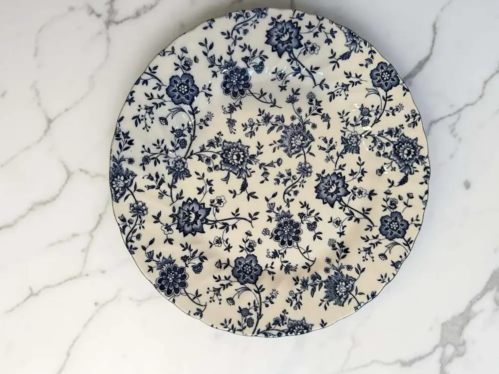 4 Royal Wessex Jacobean 10” Blue and White Floral Ironstone 10” Dessert Plates